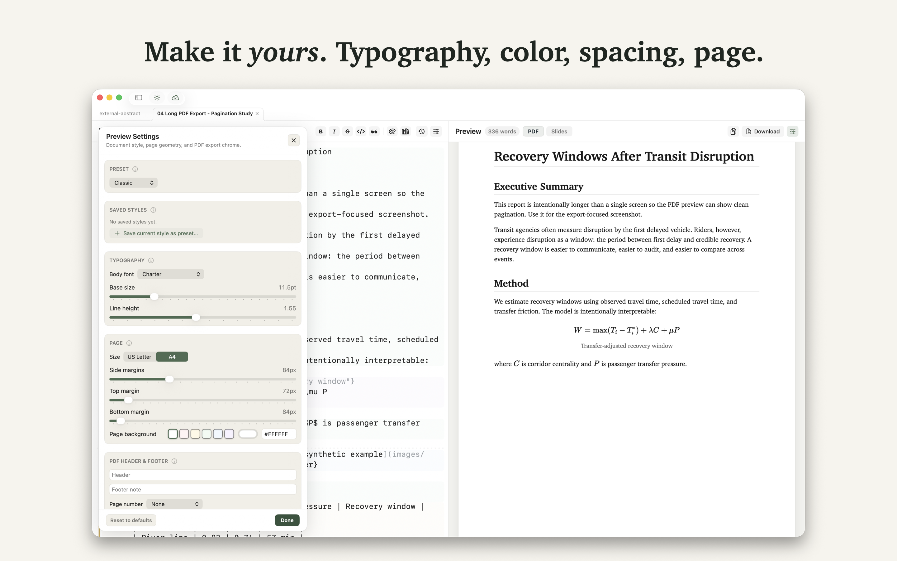 PDF style controls in Minidocs