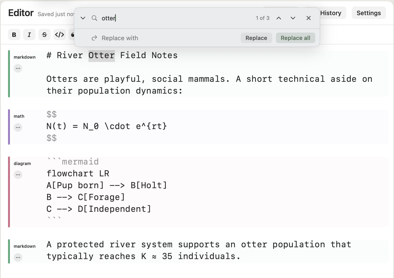 Find and replace in Minidocs