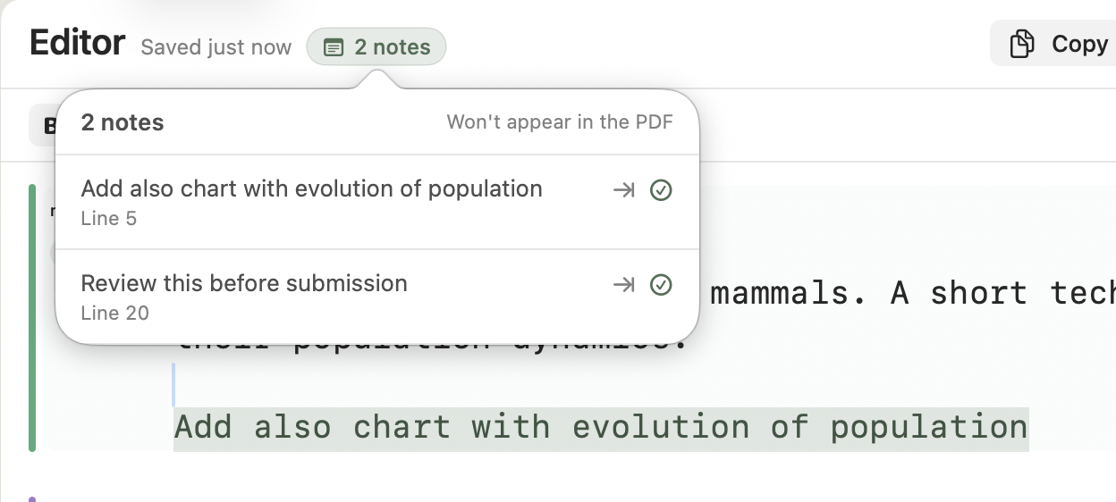 Inline notes in Minidocs