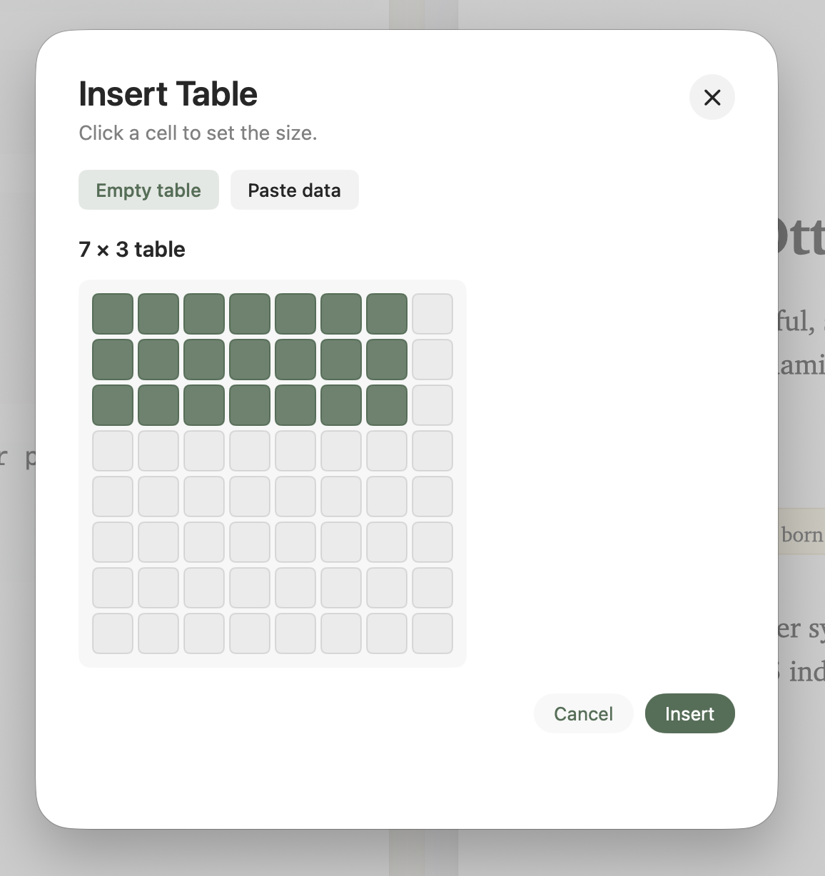 Slash command sheet in Minidocs