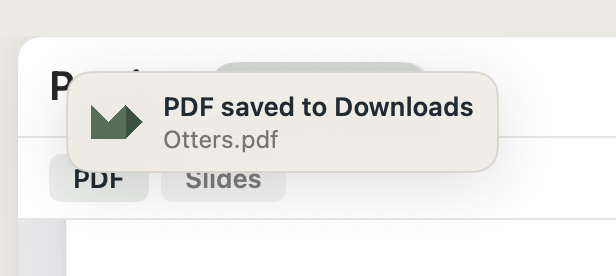 Export confirmation in Minidocs