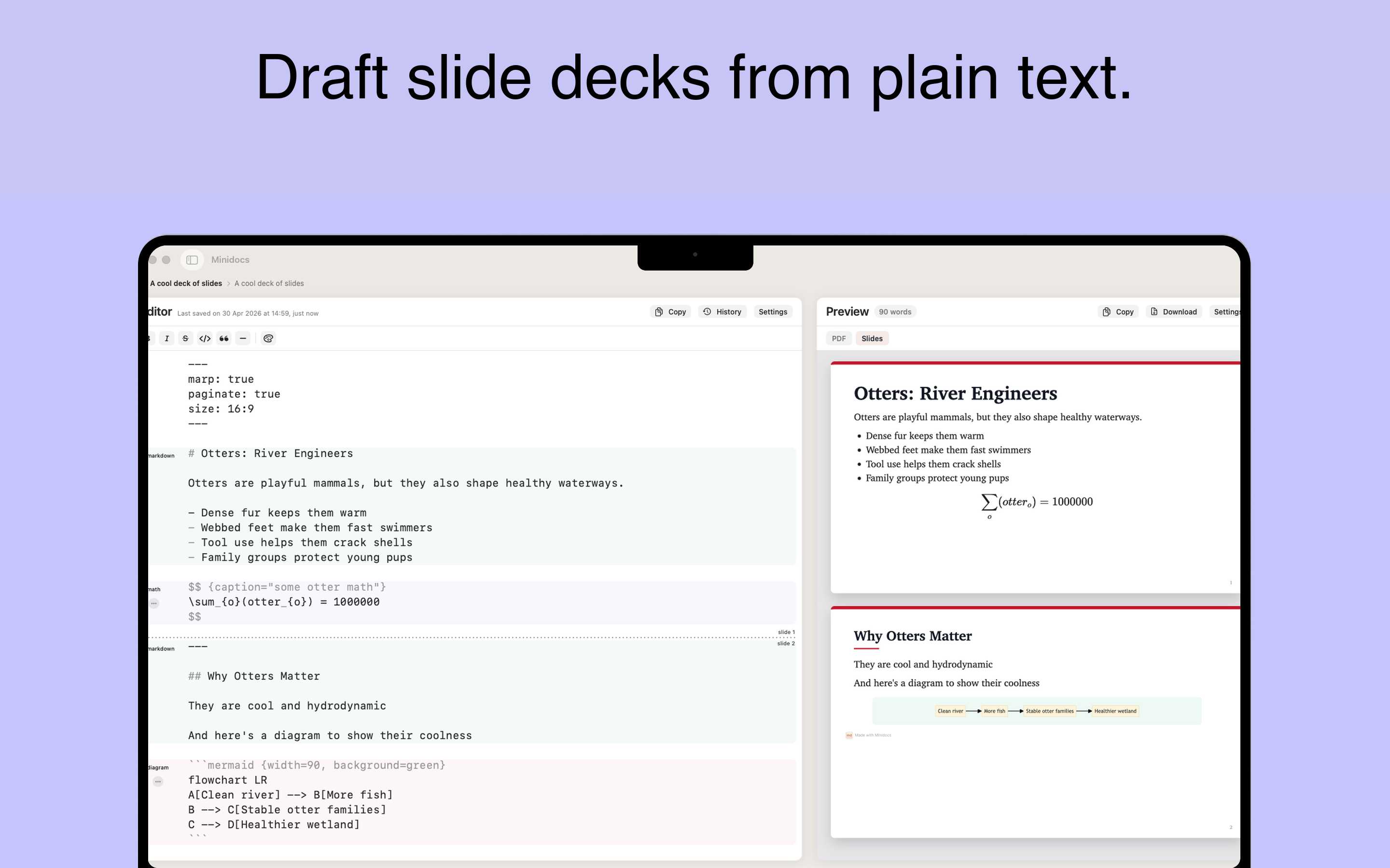 Minidocs rendering Markdown as slides