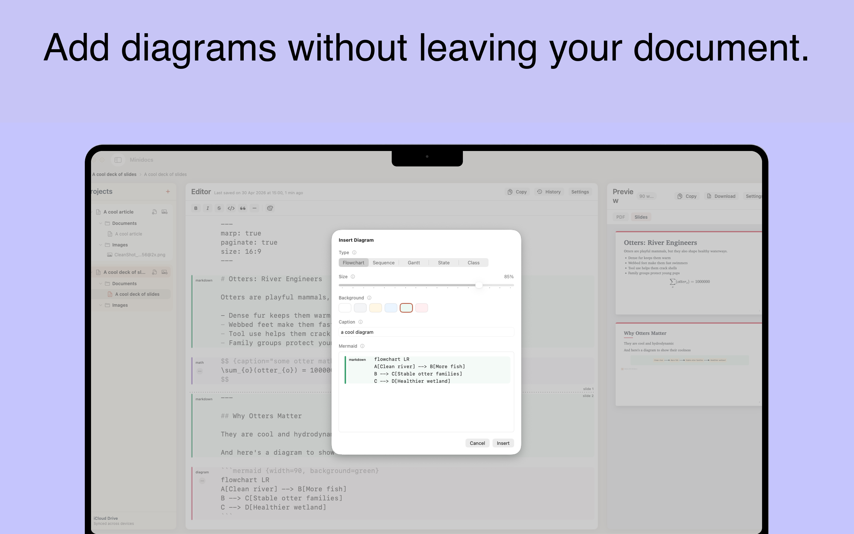 Minidocs inserting a Mermaid diagram